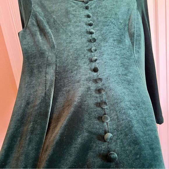 Vintage Emerald Green Velvet Long Sleeve Dress - Picture 6 of 12